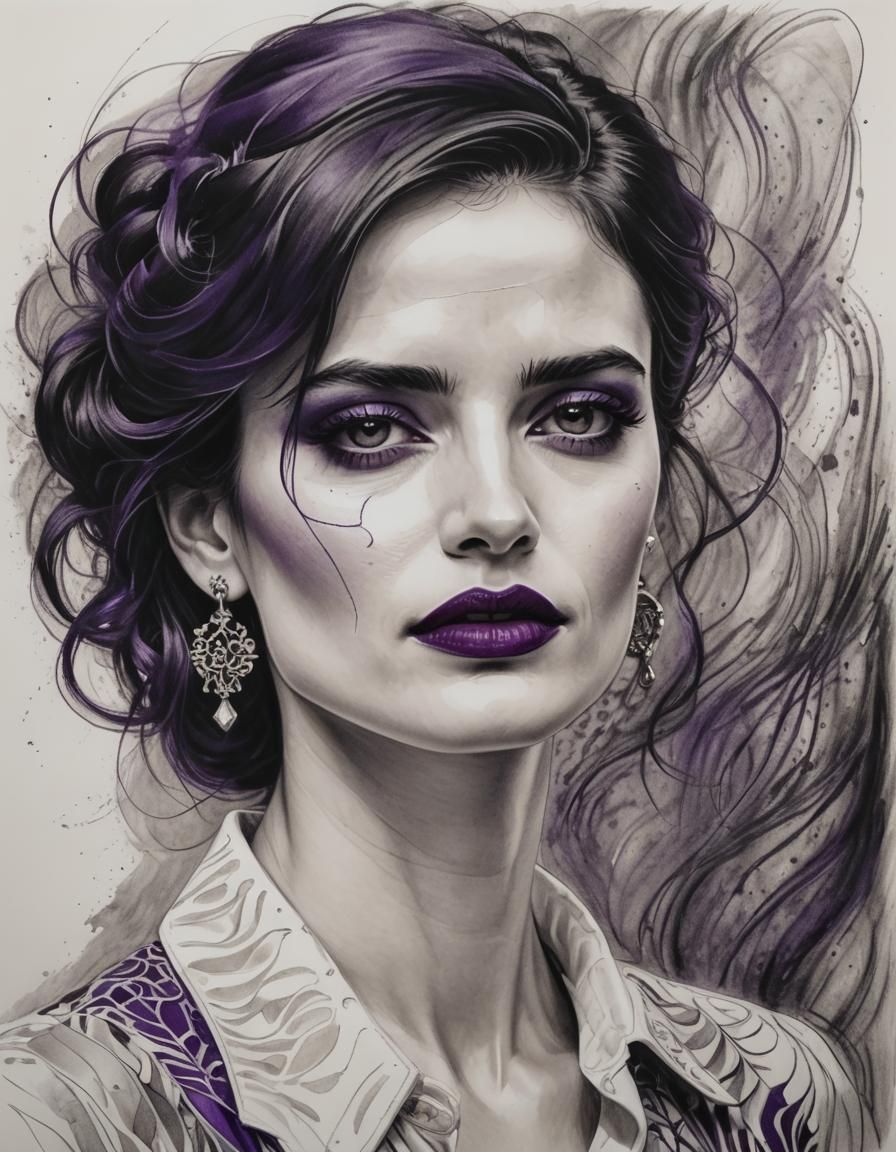 Expressive Charcoal Portrait with Swirling Patterns