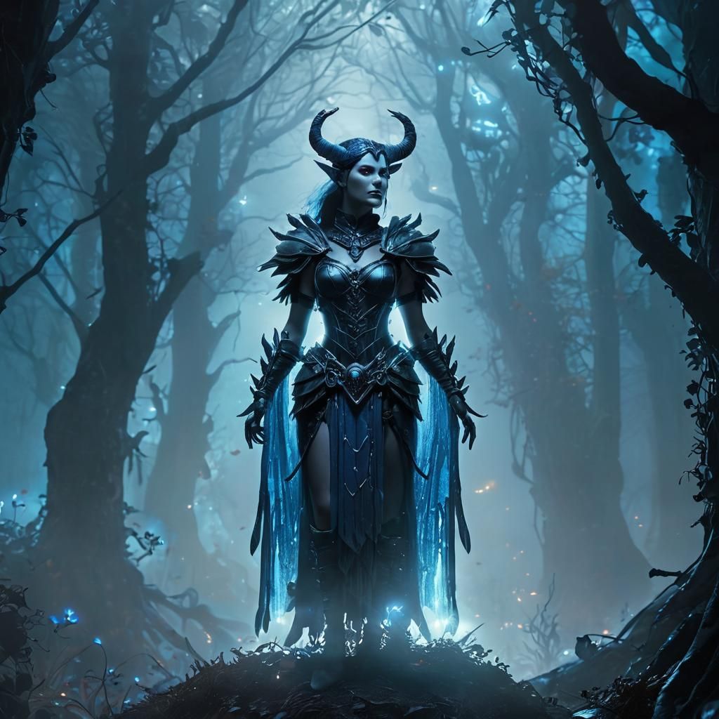 The Morrigan in Mystical Forest: Dark Fantasy Art