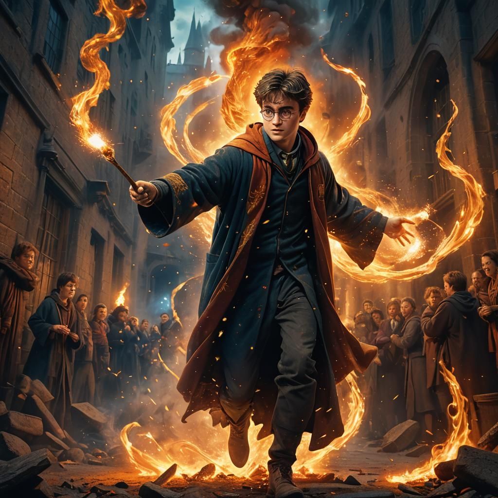 Harry Potter Emerges from Fire: Fantasy Art