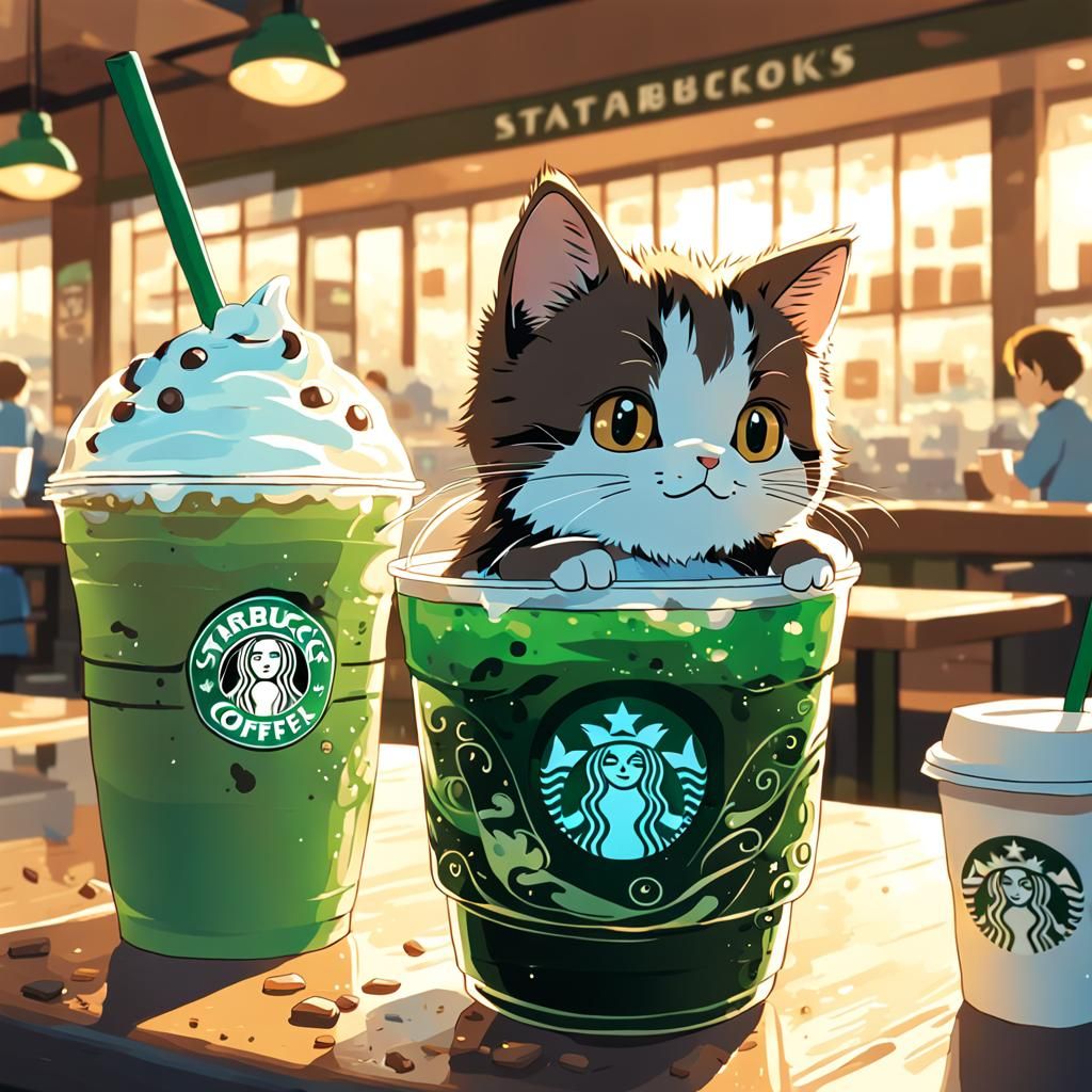 Kitten in Starbucks Drink: Anime Key Visual