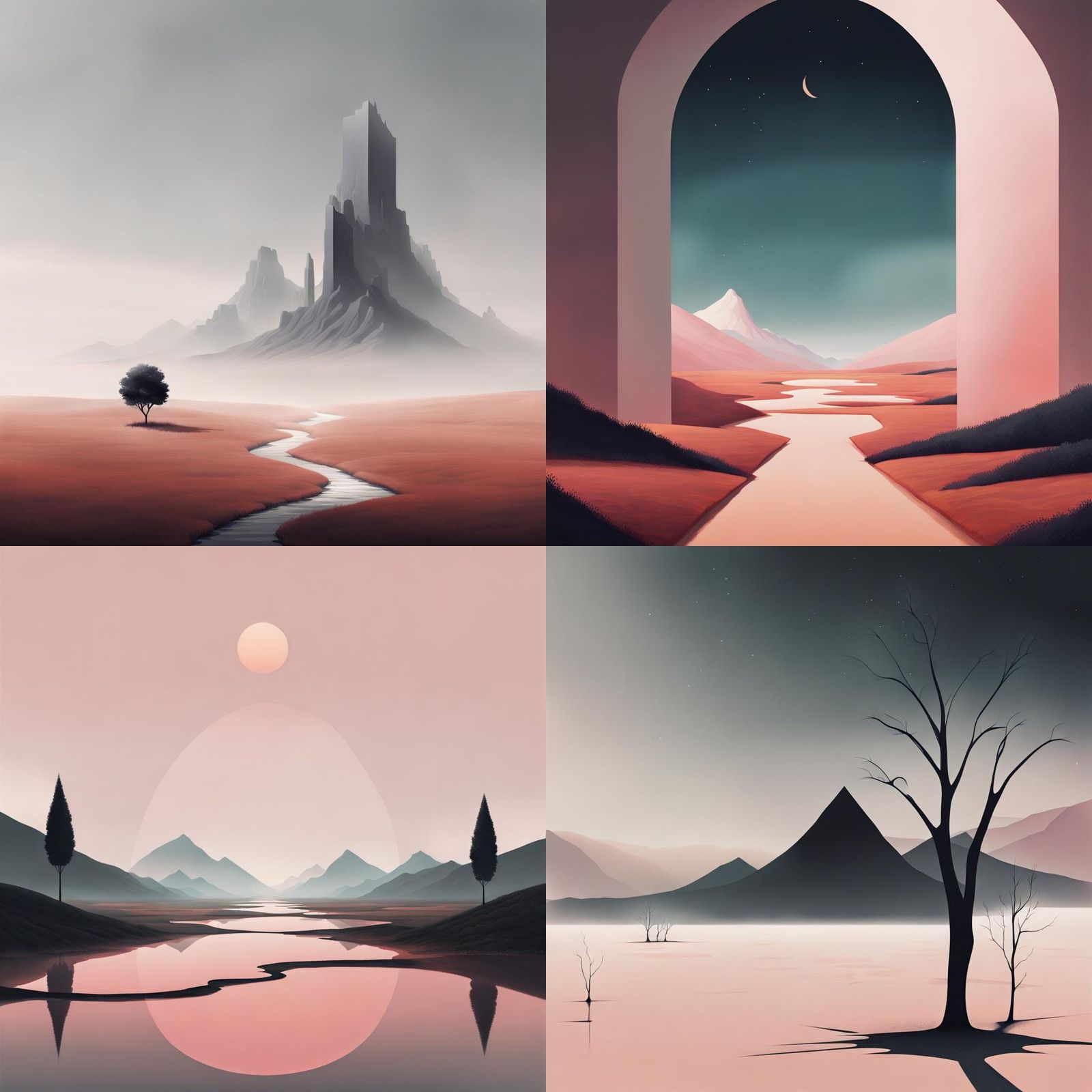 Minimalist Dreamscape Landscape with Magical Elements
