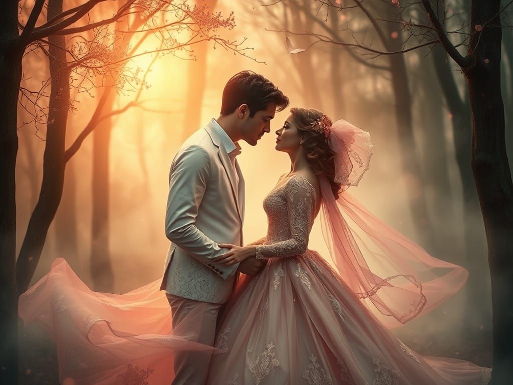 Ethereal Lovers in Golden Light Fantasy