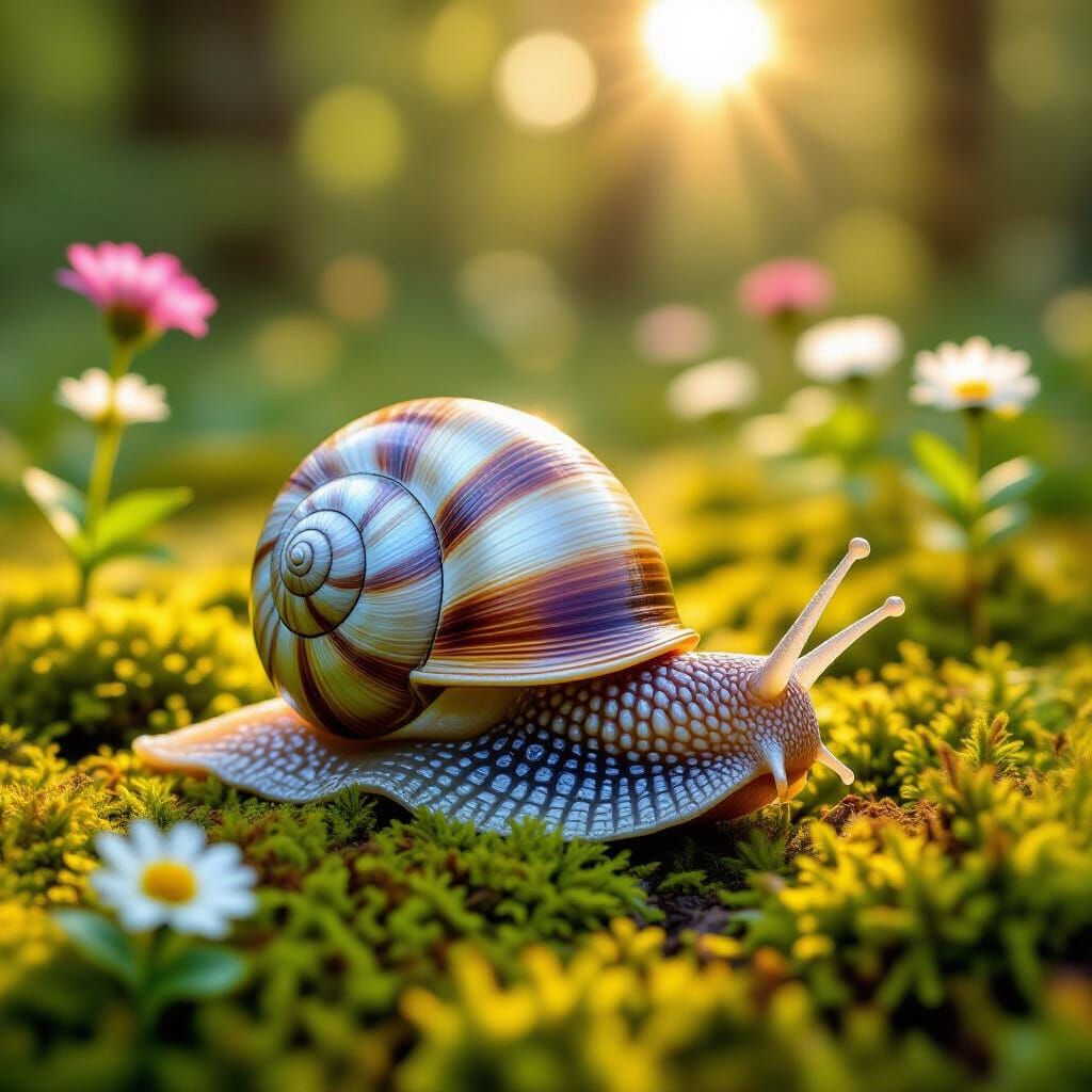 Mother of Pearl Snail in Mossy Forest, Art Nouveau