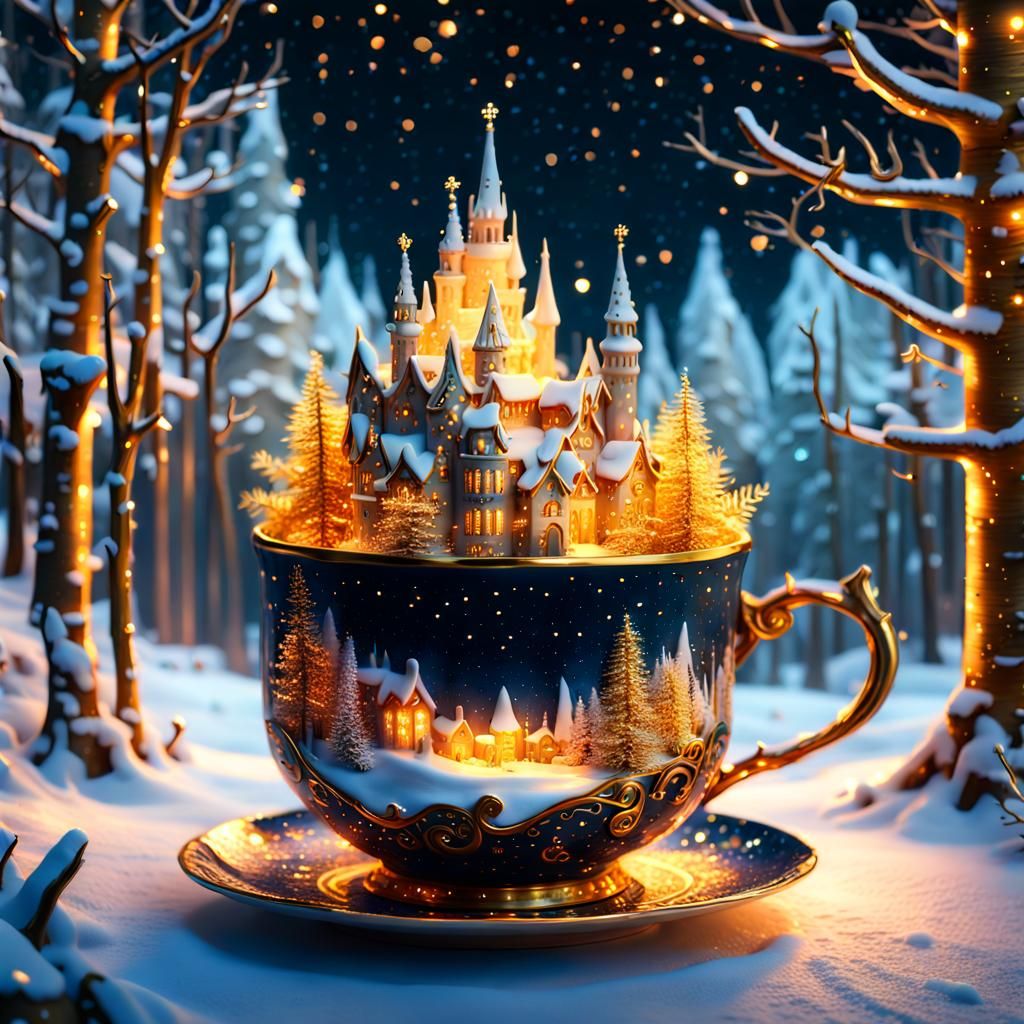 Magical City Emerges from Golden Porcelain Cup