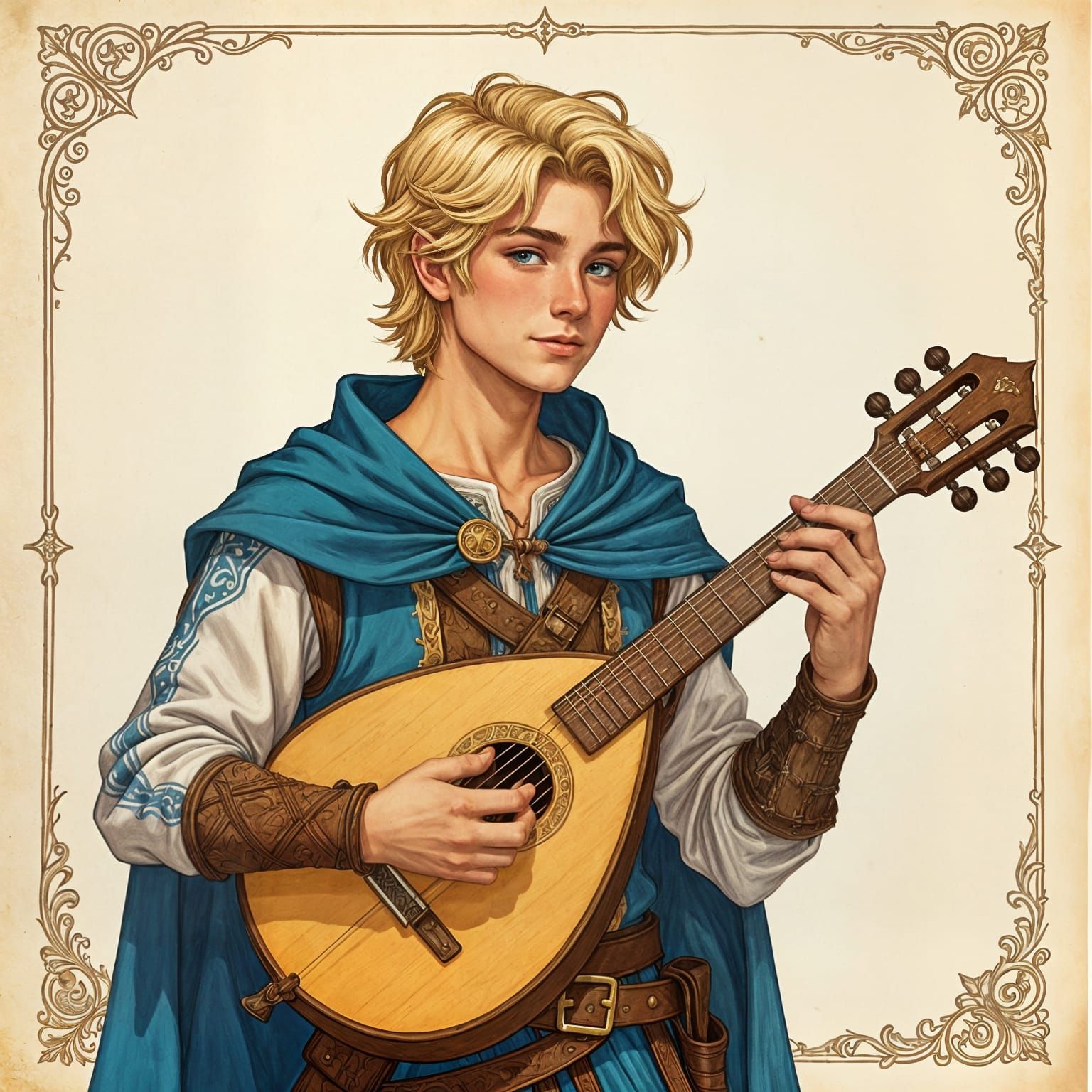 Young Bard with Lute in Dungeons & Dragons Style