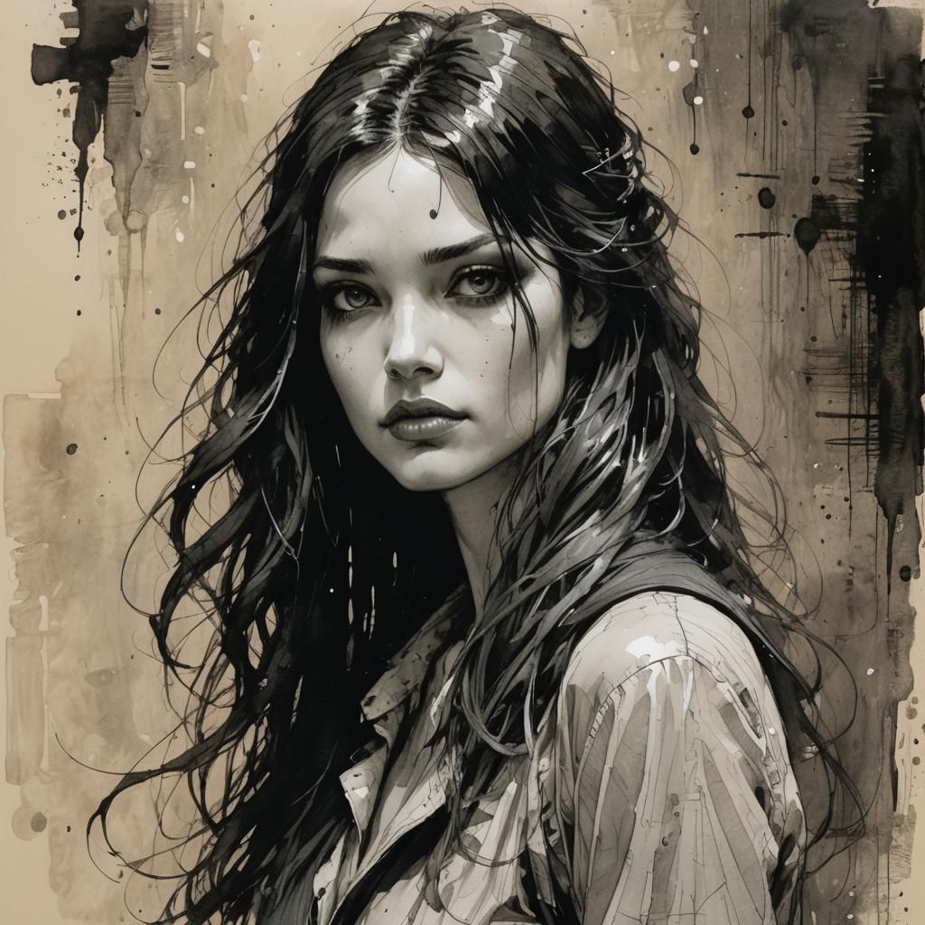 Gentle Girlfriend Charcoal Sketch in Comic Art Style