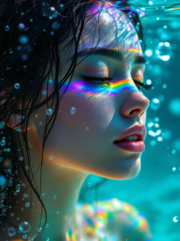 Ethereal Water Goddess in Radiant Rainbow Aura