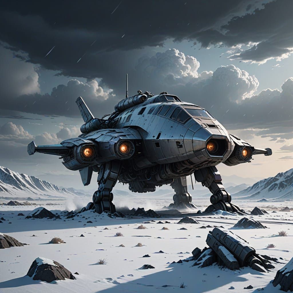 Desolate Nuclear Winter Landscape with Crashed Spaceship