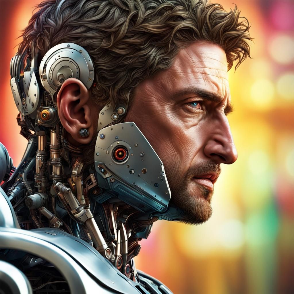 Hyperrealistic Gerard Butler Robot Splash Art