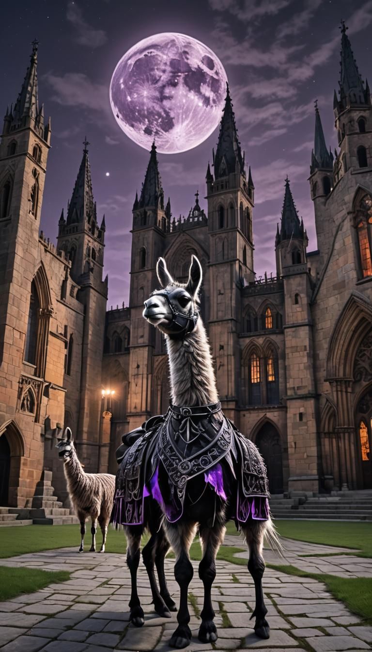 Gothic Llamas in Mystical Fantasy Art Style