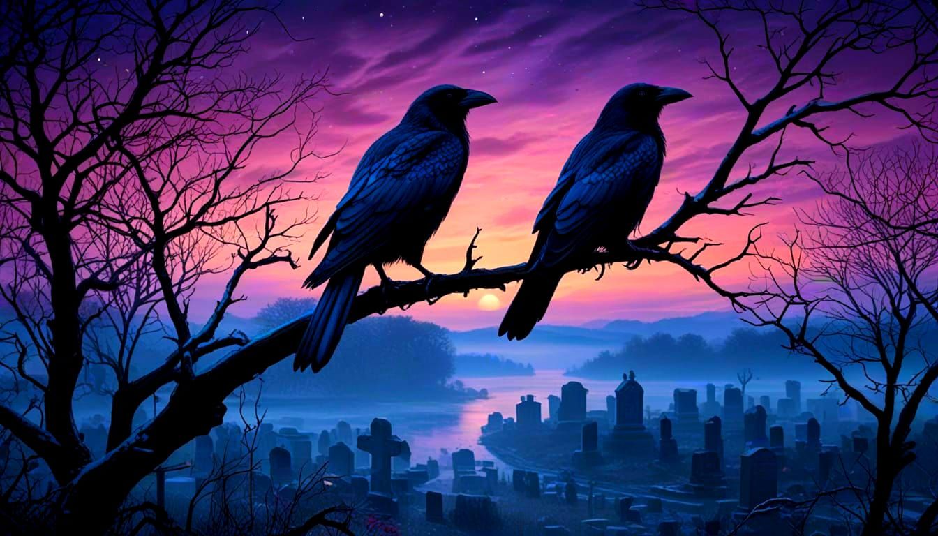 Gothic Crow in Enchanted Forest Twilight
