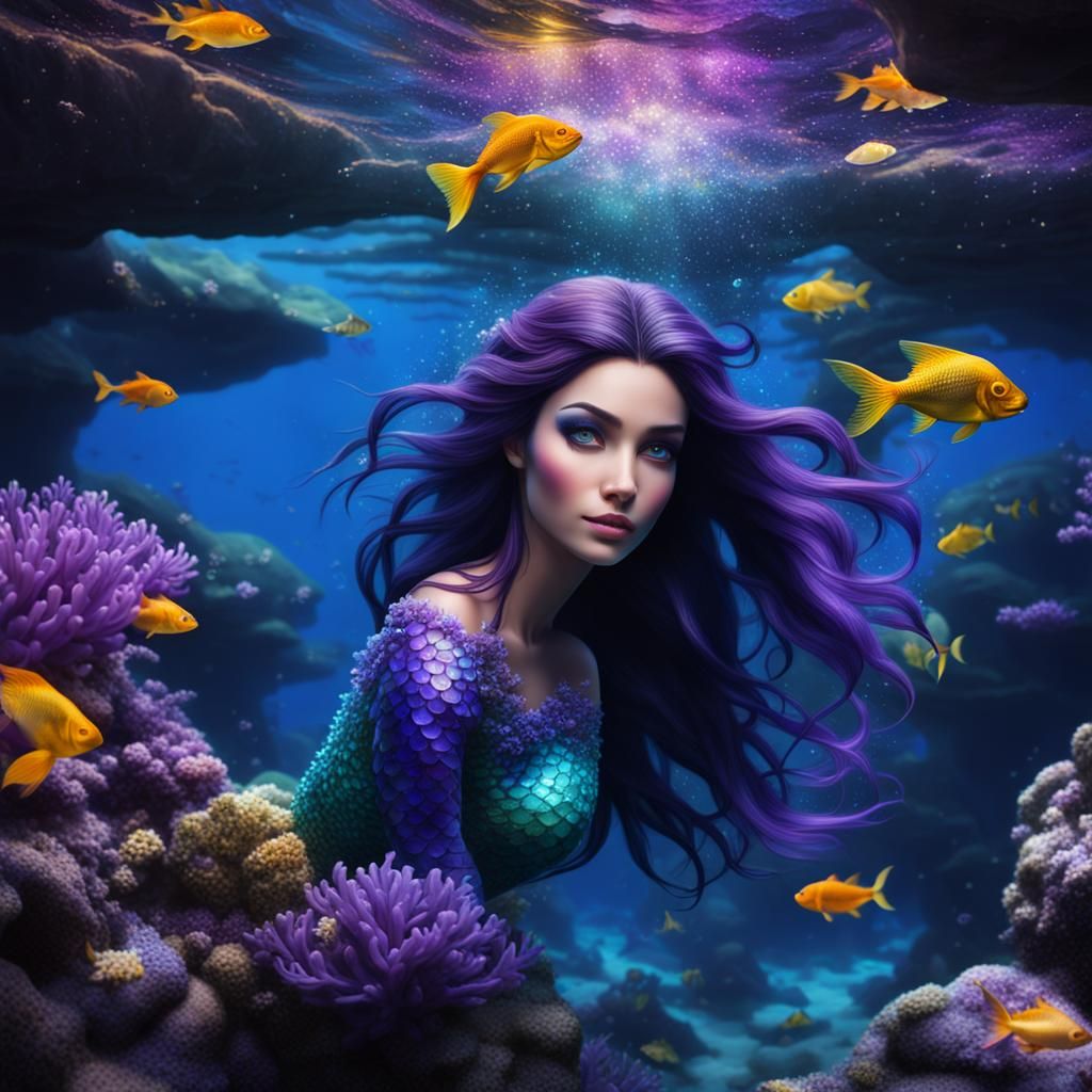 Gorgeous Mermaid Under the Sea in Luminescent Grotto