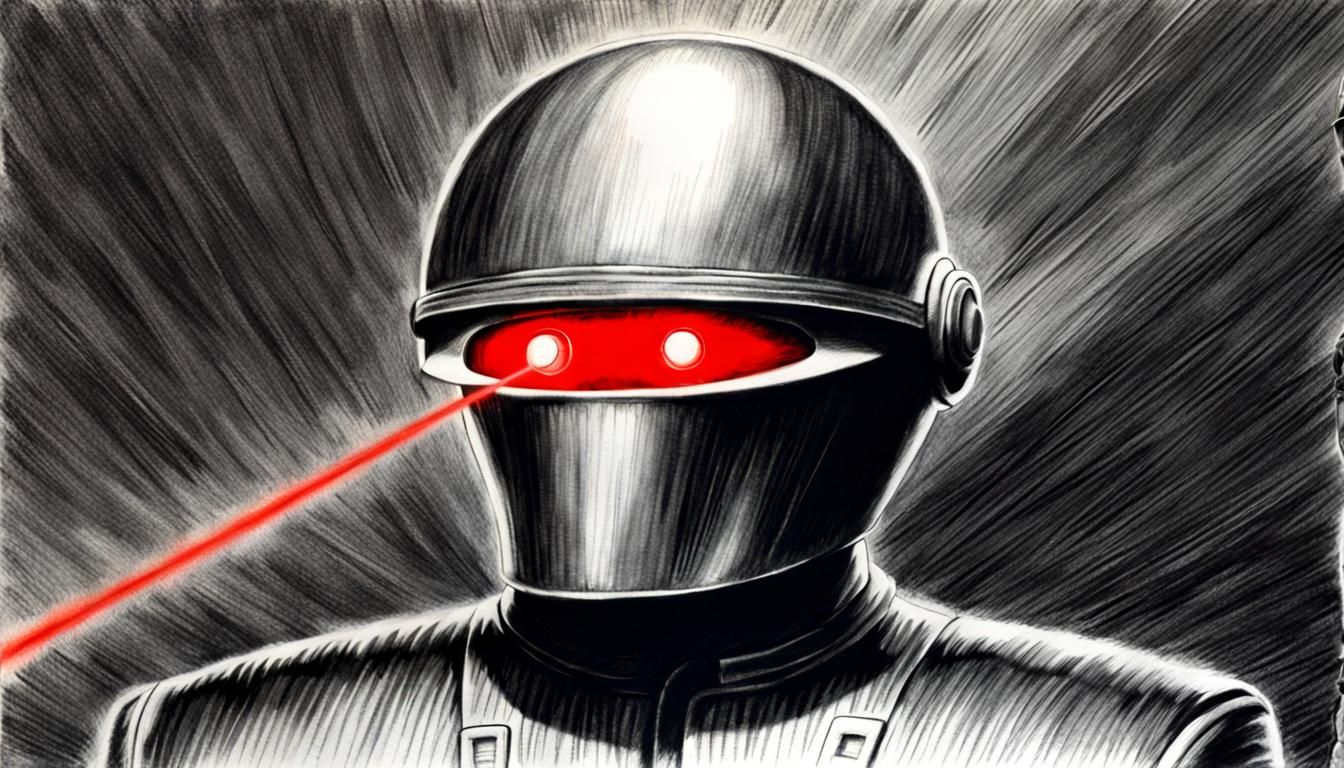 Gort Charcoal Drawing in Retro Futurism Style