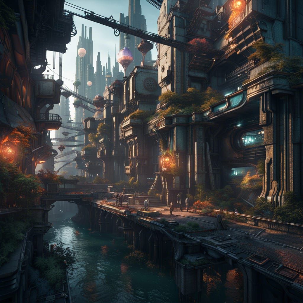 Futuristic Abandoned City in Detailed Matte Painting