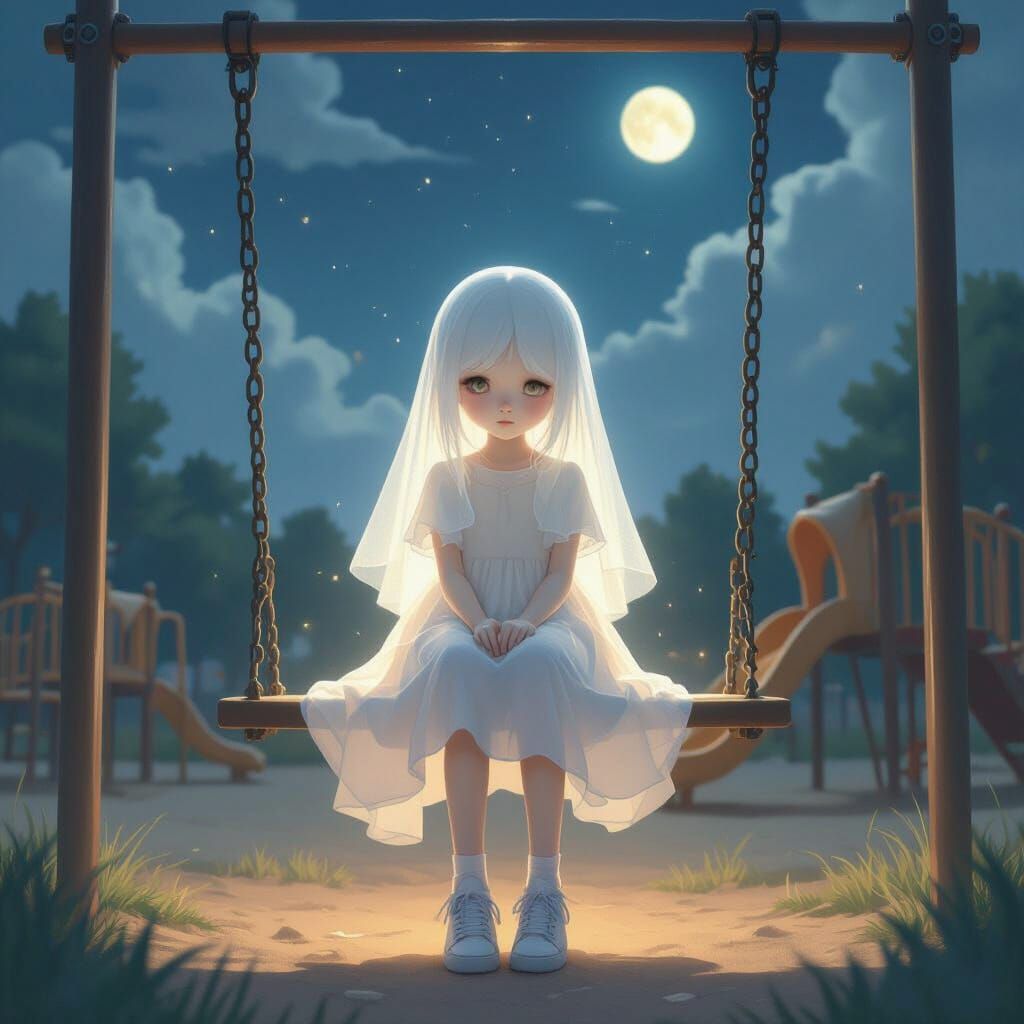 Ethereal Ghost Girl on Playground Swing Set