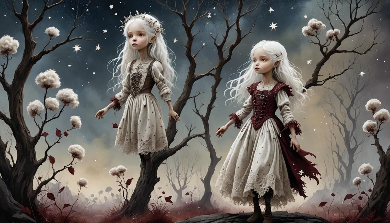 Girl in Sparkling Gown in Surreal Alien Landscape