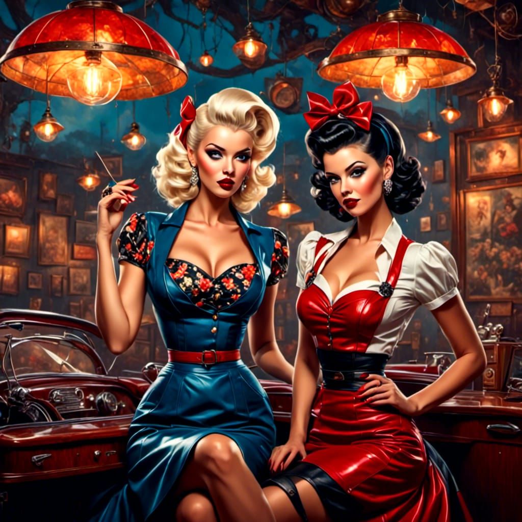 Rockabilly Pinups in Retro 80s Style