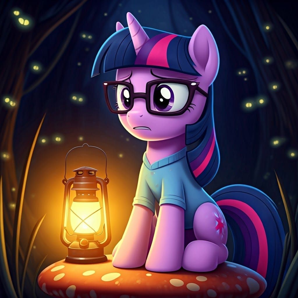 Twilight Sparkle Afraid in Dark Forest, 3D Render