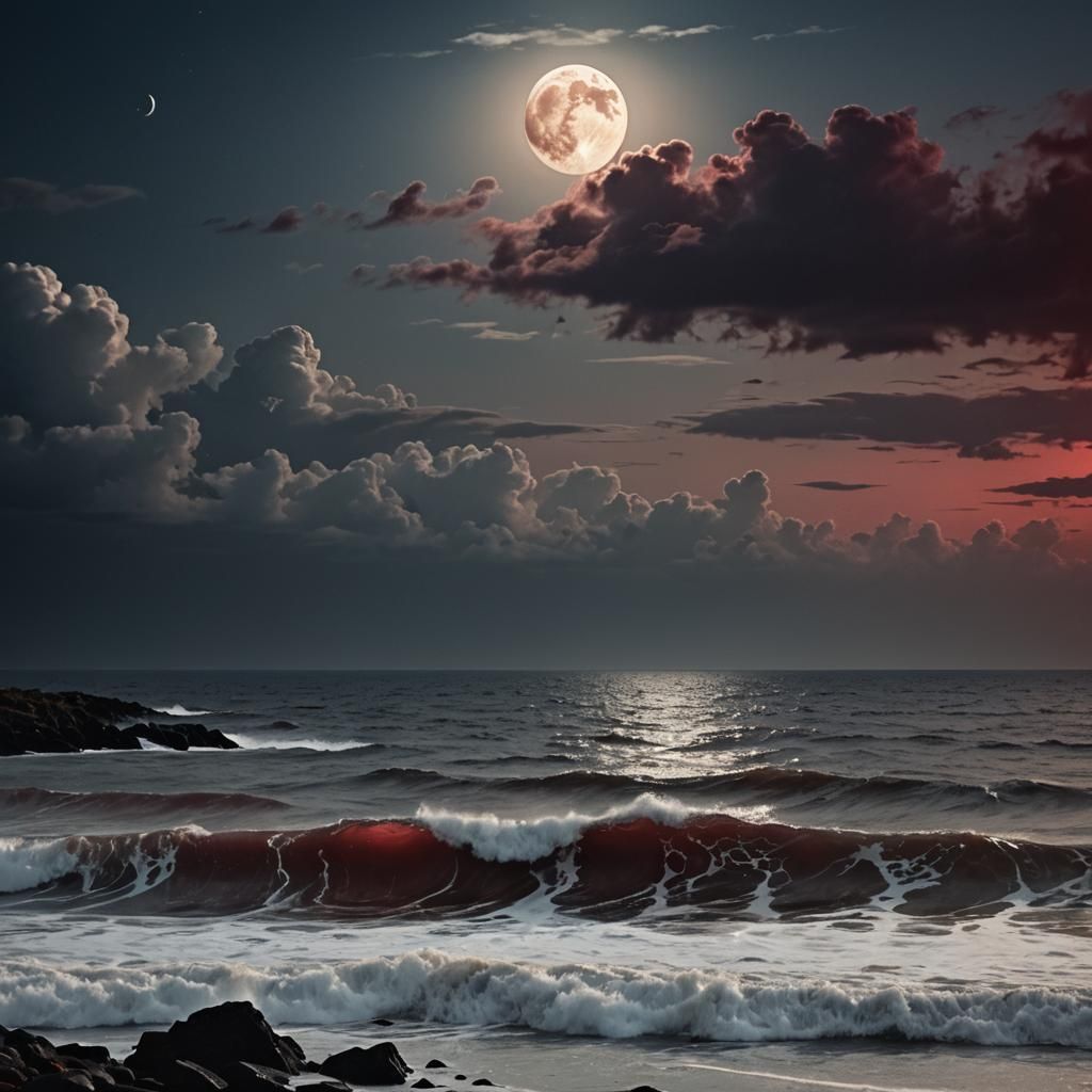 Dramatic Moonlit Sea at High Shore