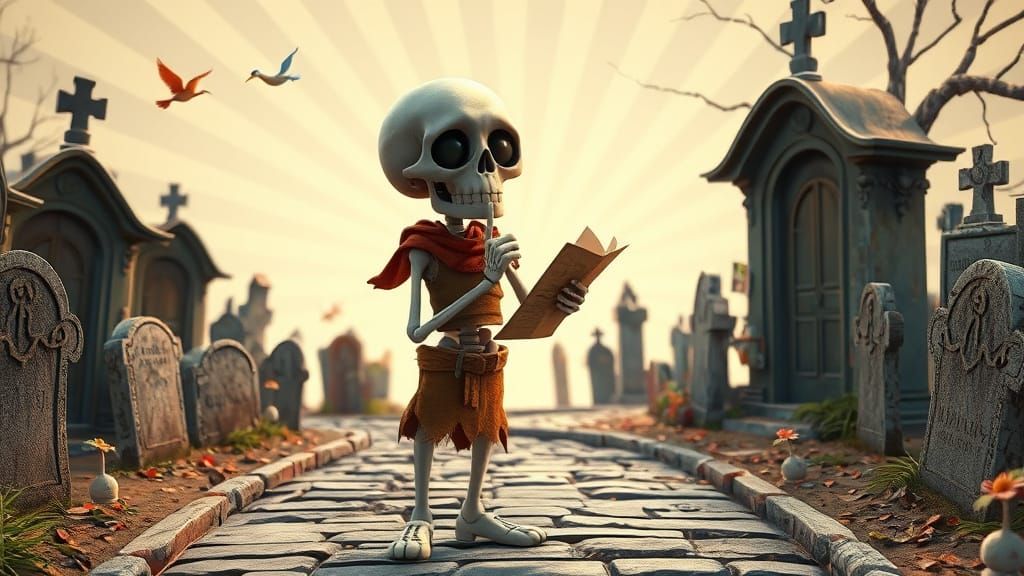 Bewildered Skeleton's Cemetery Search: Pixar-Style 3D Animat...