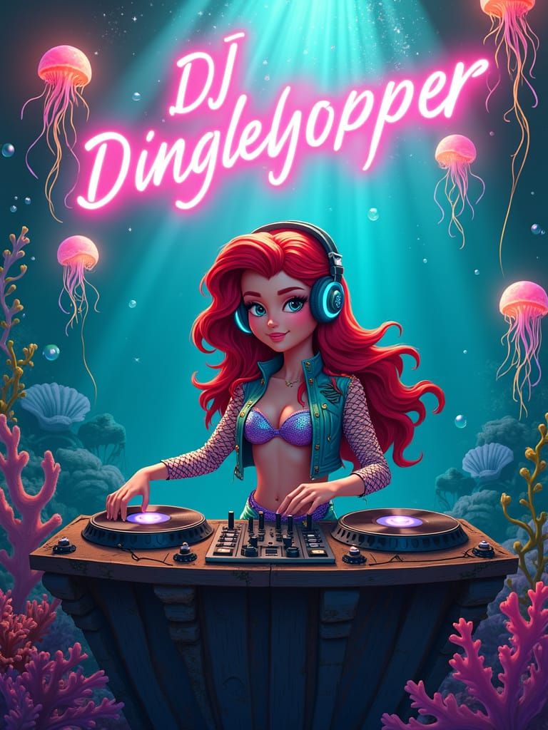 Vibrant Seapunk DJ in an Underwater Rave