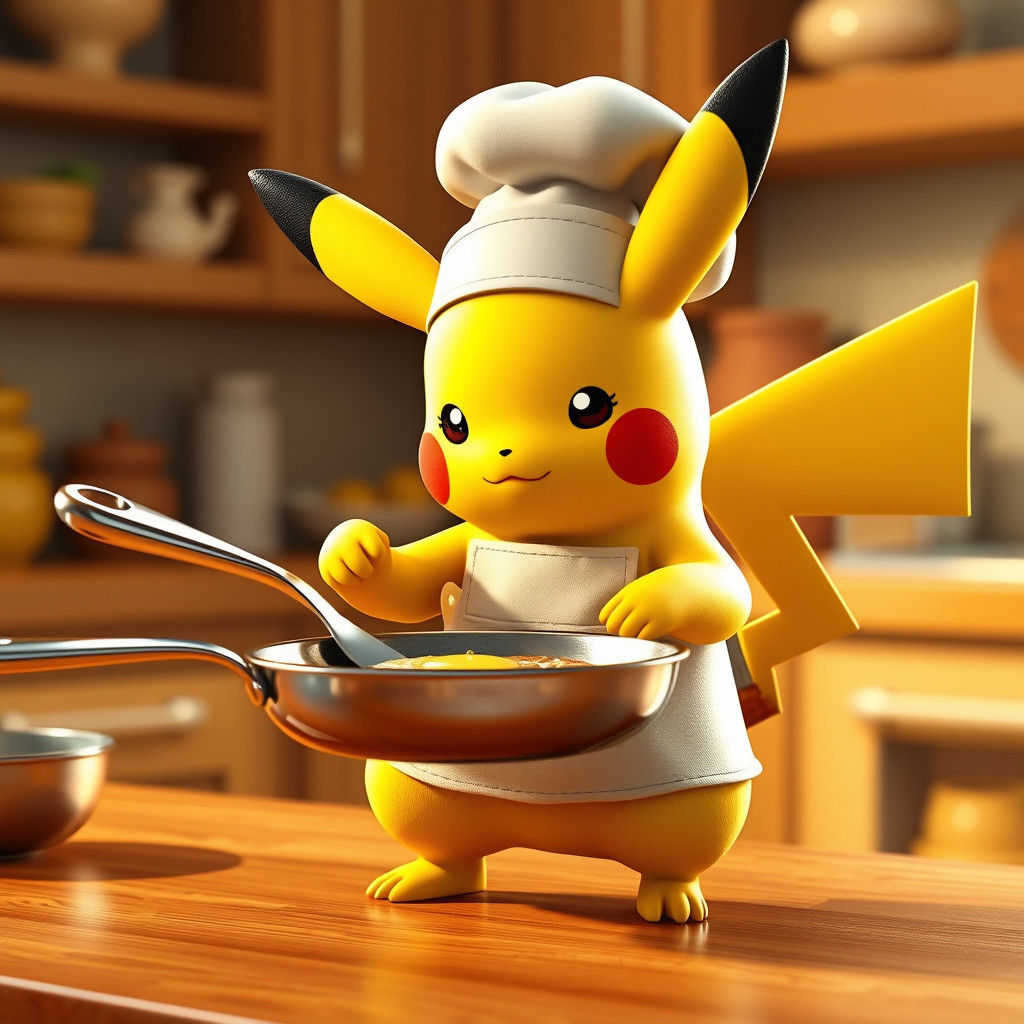 Pokemon Chef Cooking Frittata, 3D Anime Art