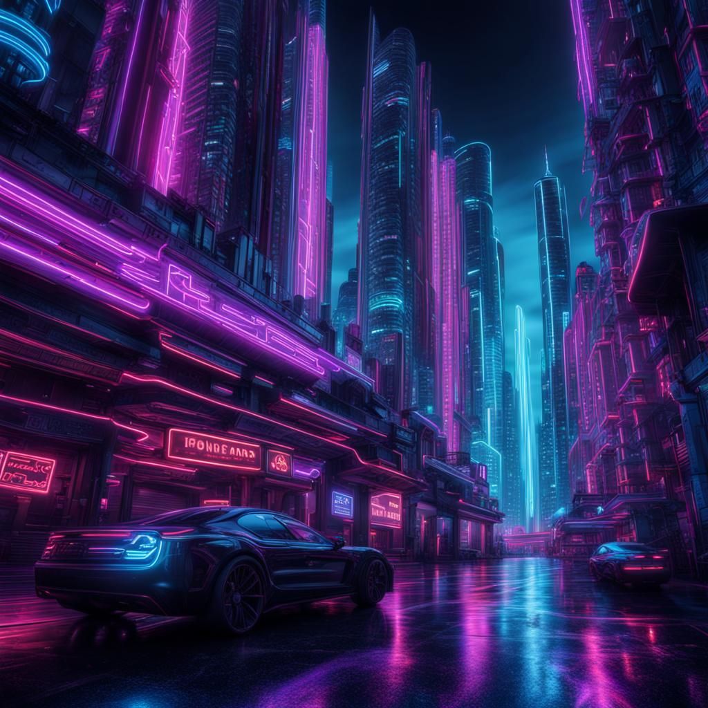 Neon-Lit Futuristic Cityscape in High Definition