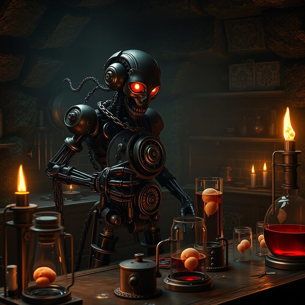 Steampunk Automaton in Dark Laboratory