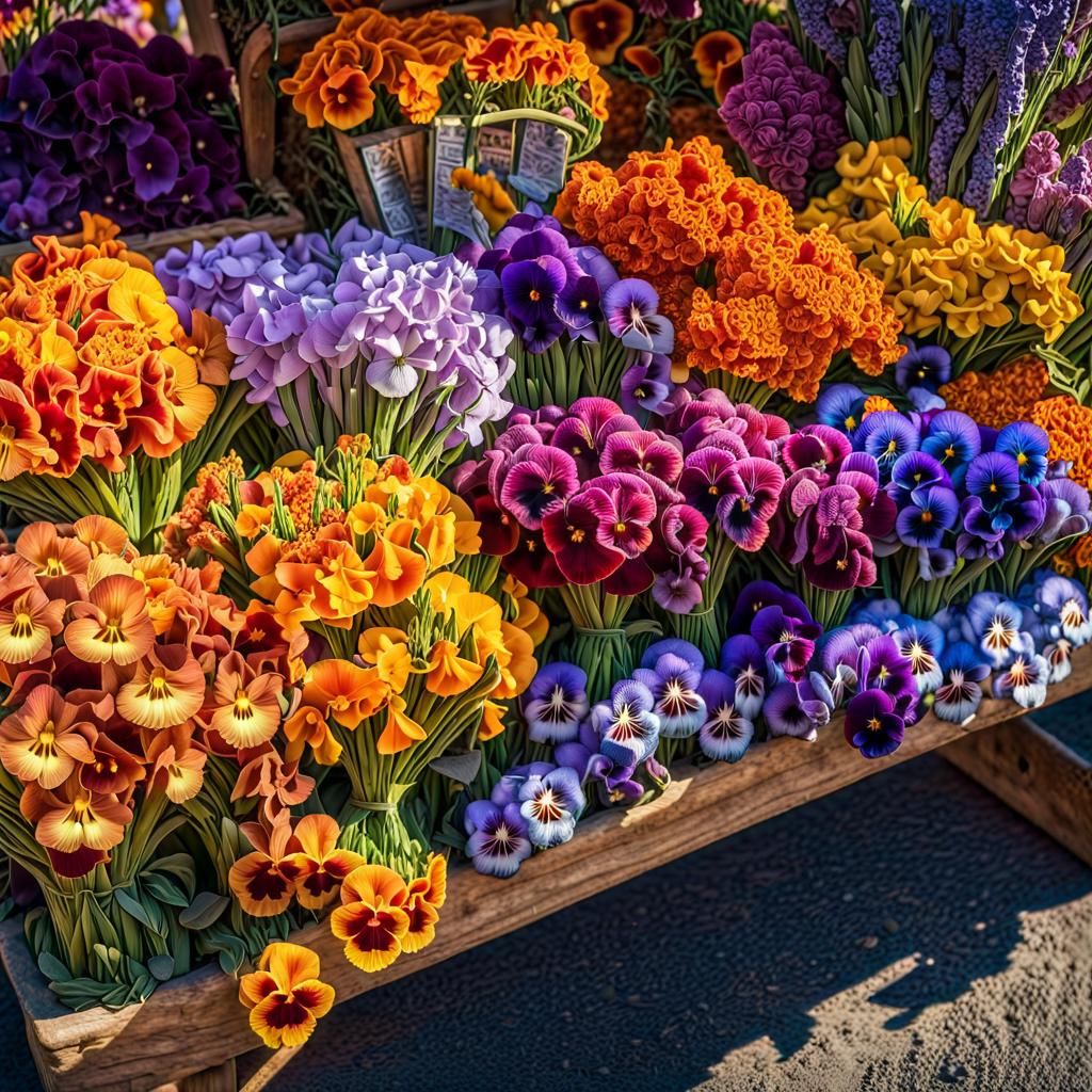 Colorful Spring Flowers at Rustic Market Stand