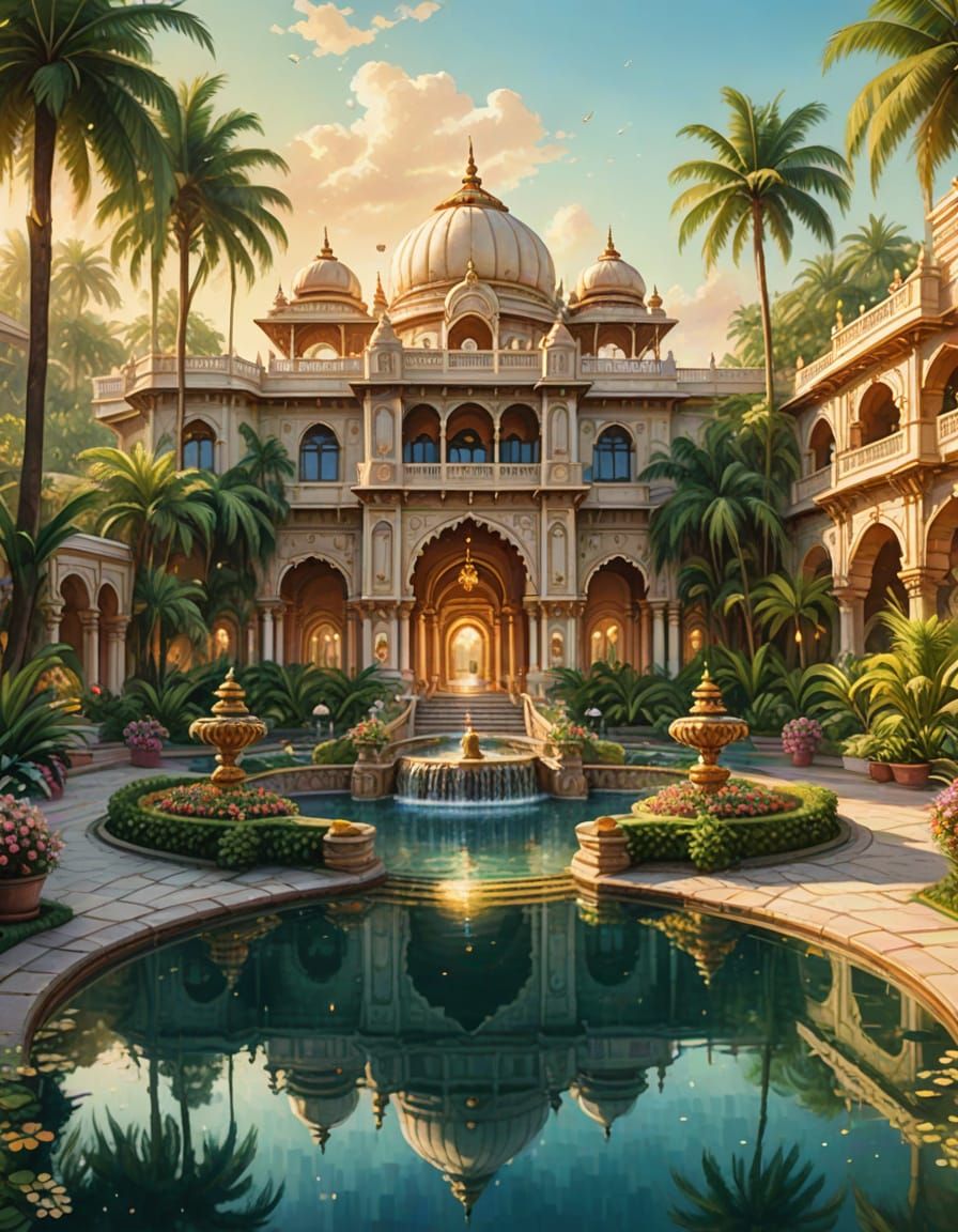 Magical Indian Maharaja Palace in Watercolor Style