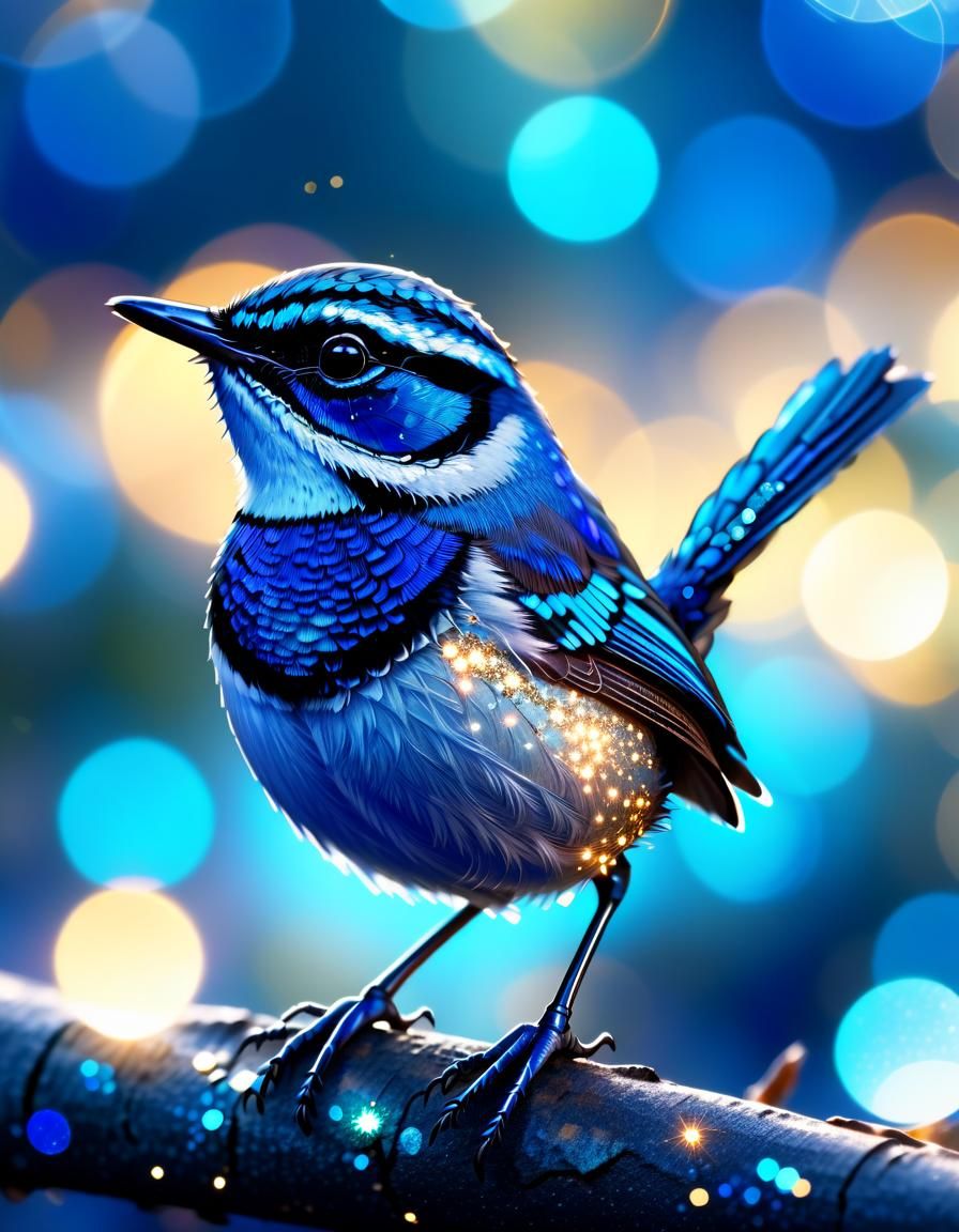 Blue Wren with Bokeh and Fantasy Elements