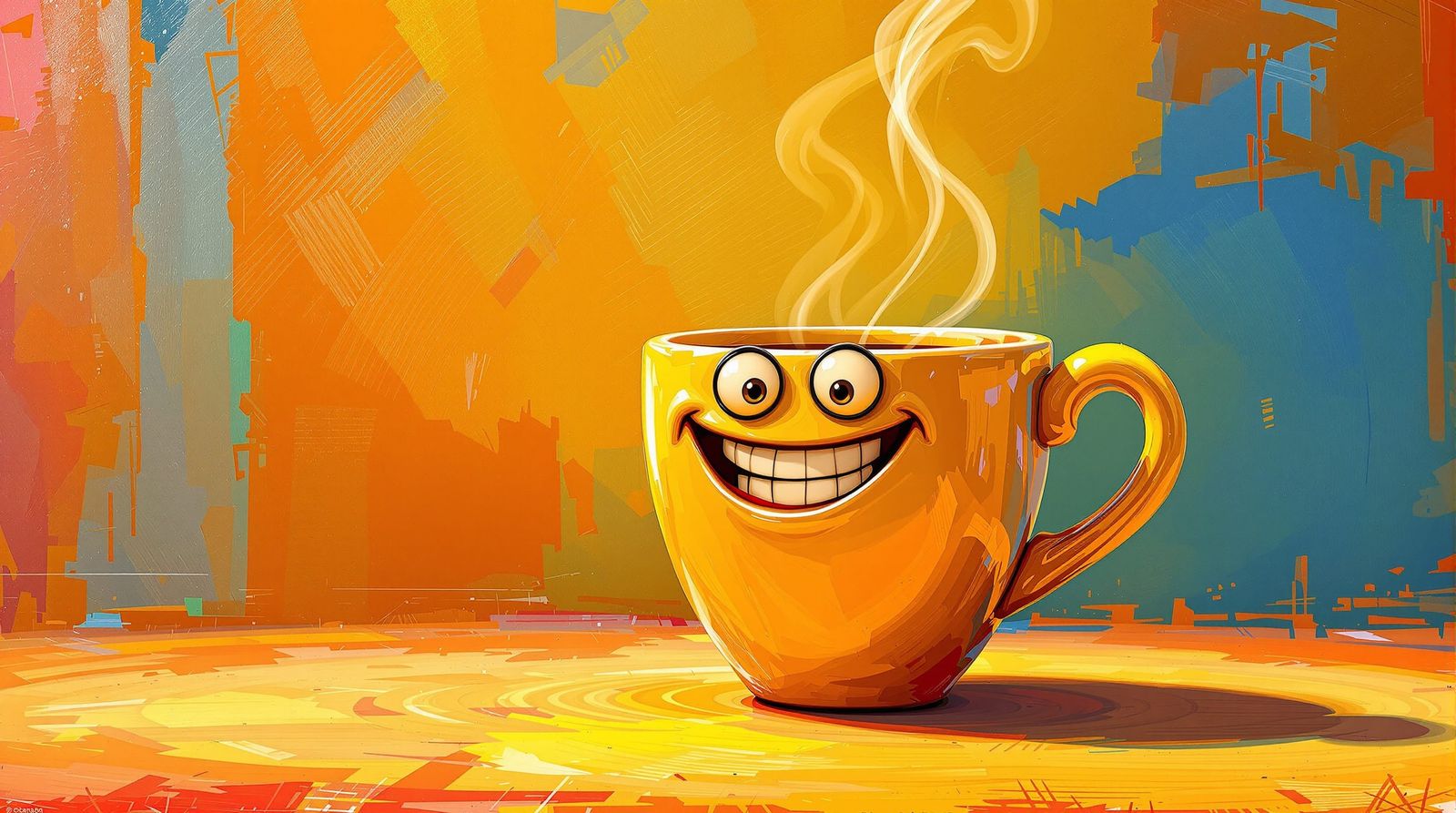 Anthropomorphic Coffee Cup Smiles on Cafe Table