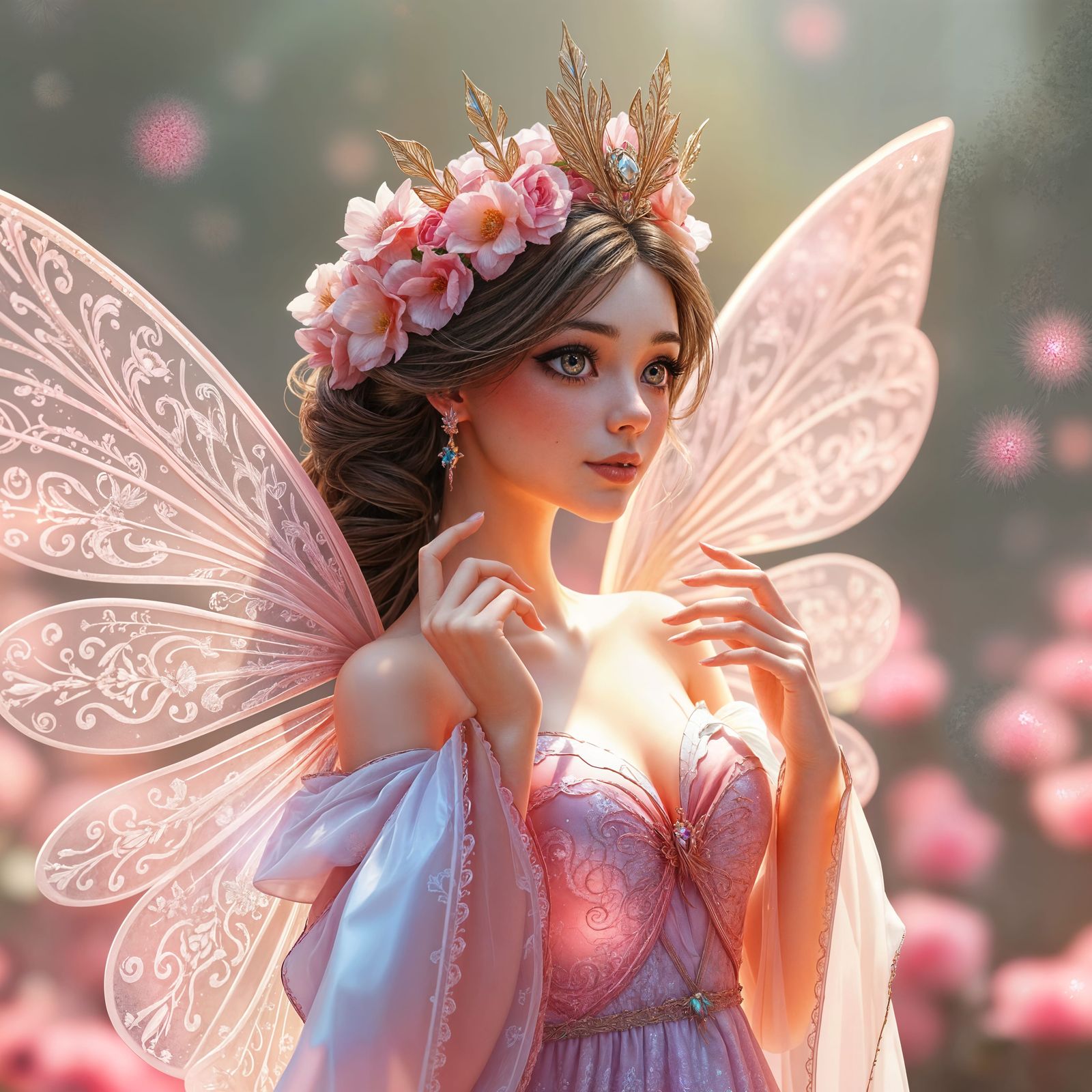 Fairy Queen in Vibrant Floral Headdress