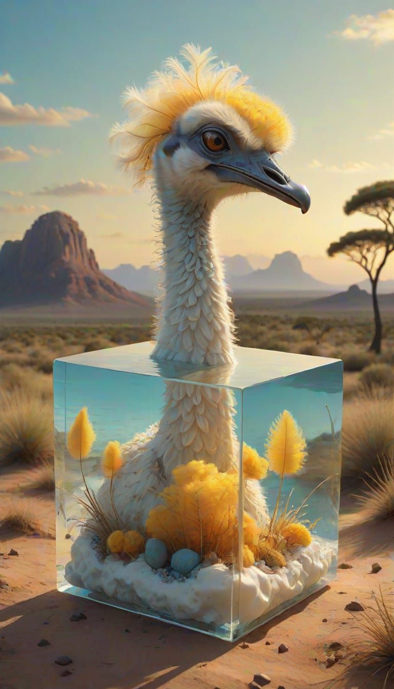 Surreal Savannah Dreamscape in Hyper-Realistic Glass Cube Sc...