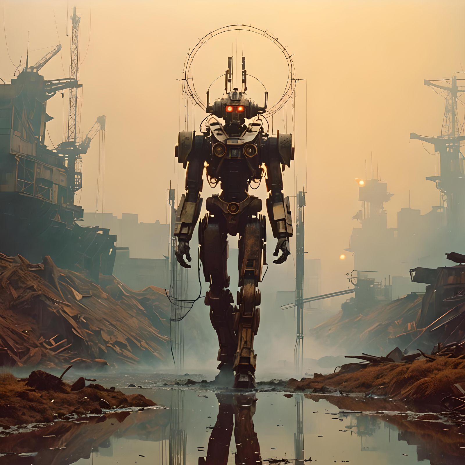 Esoteric Giant Mecha Cyborg Portrait in Film Noir