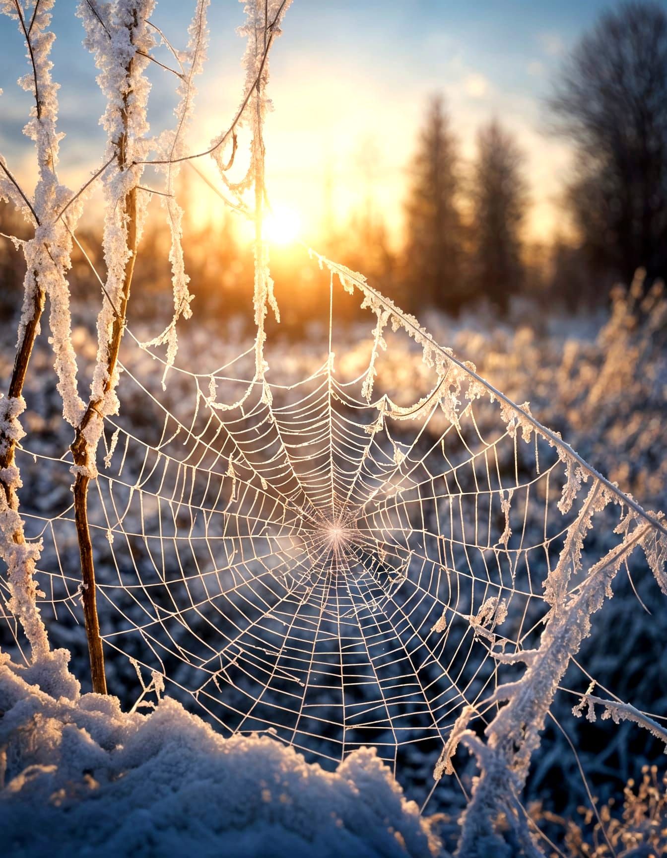 Sunrise Frost on Spider Web