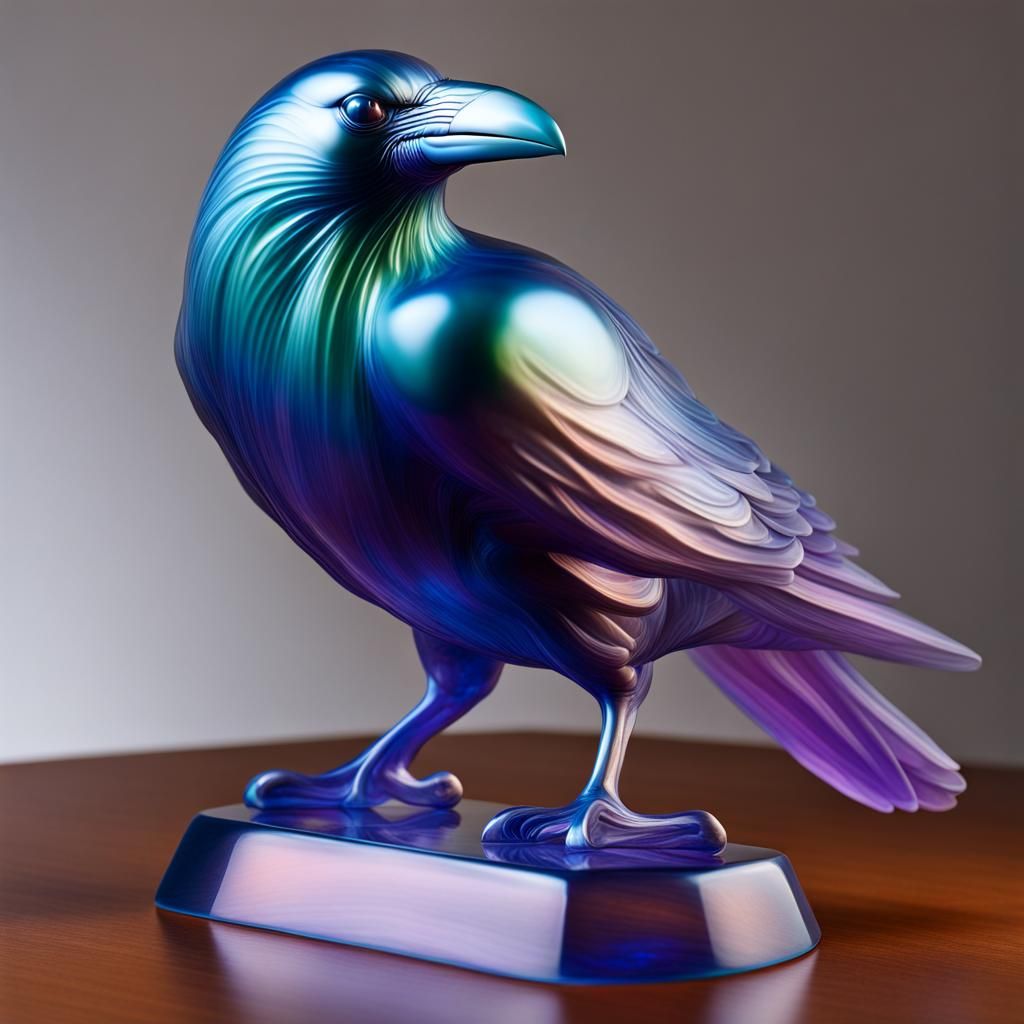 Iridescent Resin Raven Sculpture Portrait