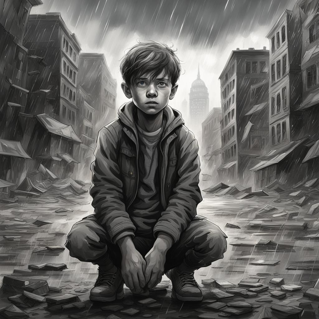 Sorrow in the Ruins: A Hyperrealistic Portrait