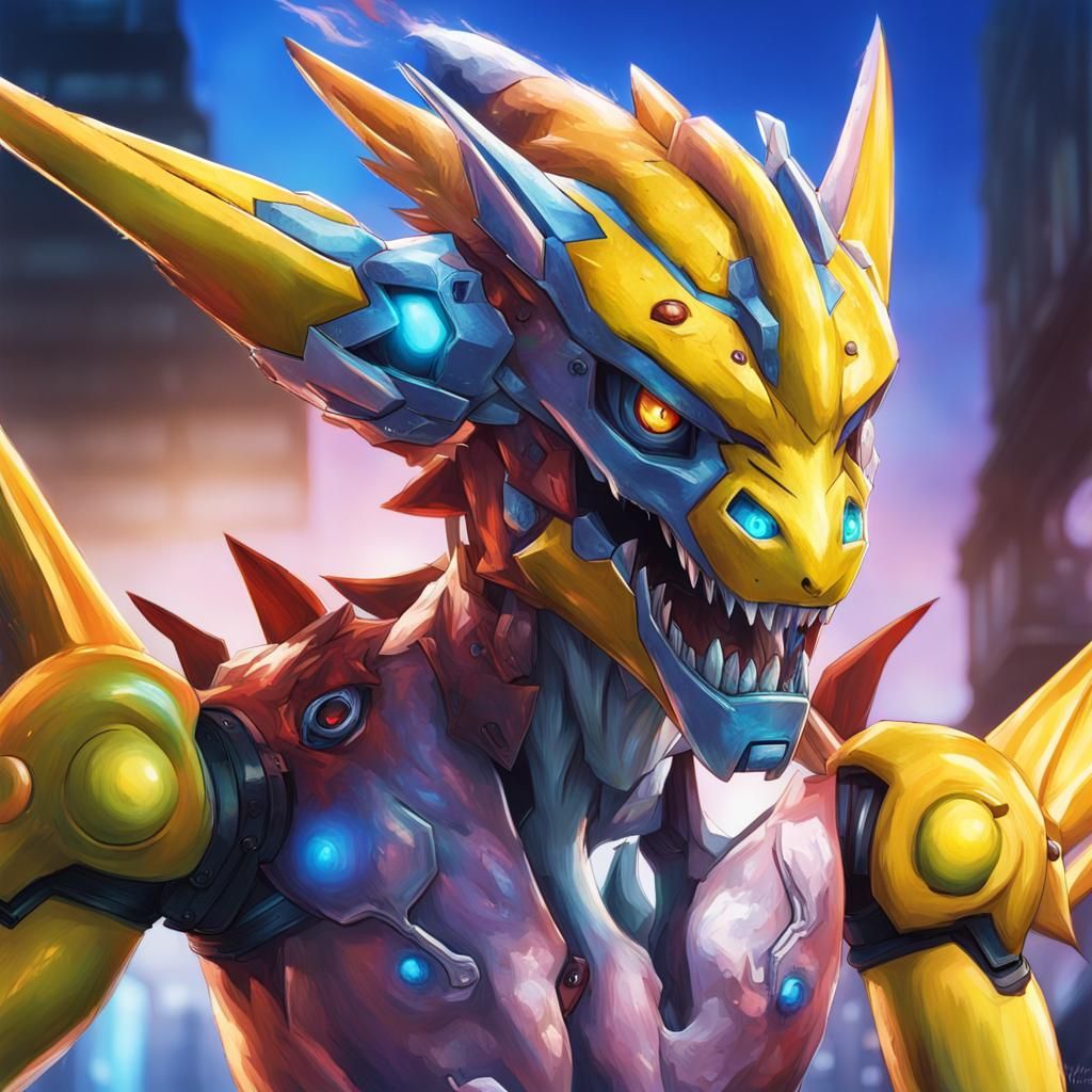 Hyperrealistic Digimon Concept Art in Splash Art Style