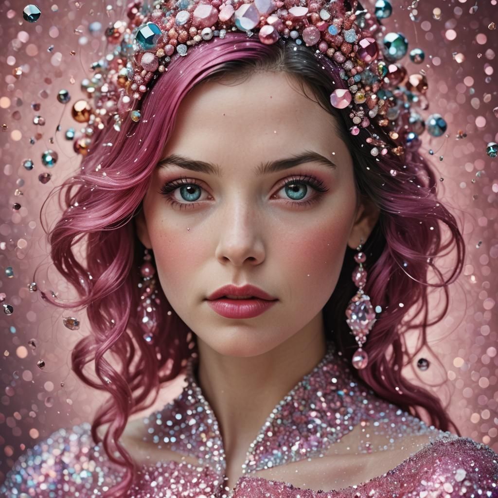 Snow White Space Mermaid Portrait with Pink Sparkles