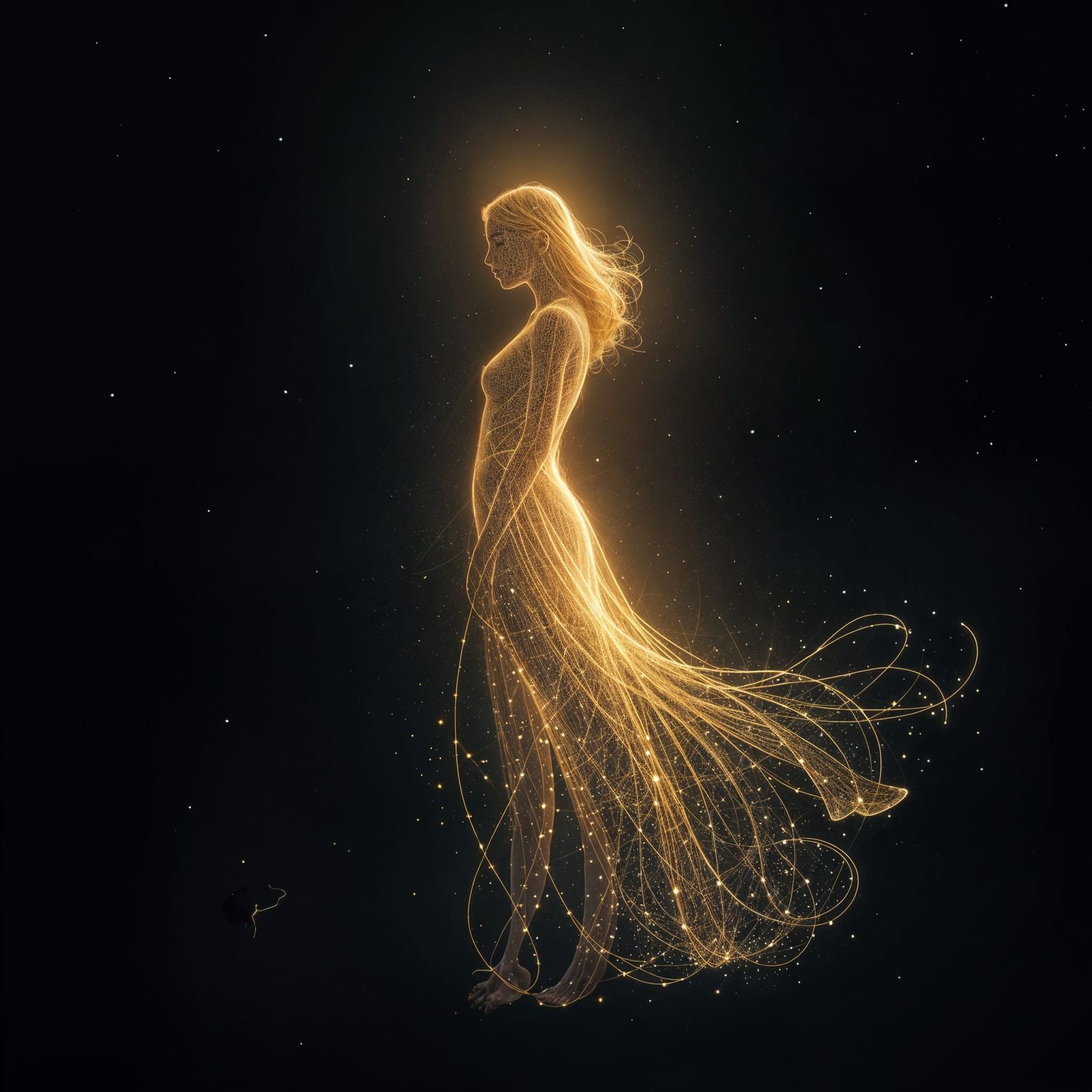 Captivating Female Silhouette Formed by Light Particles