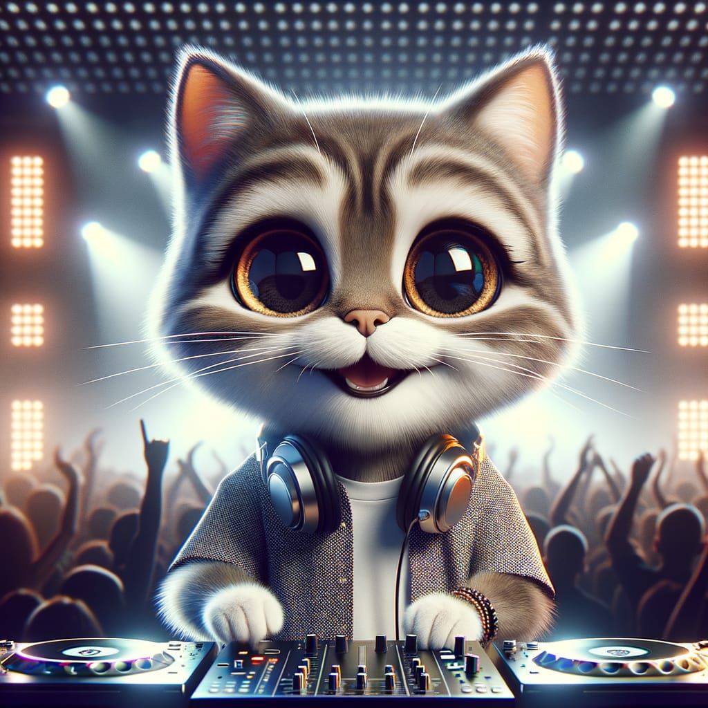 Hyper-Realistic Cat DJ at Concert