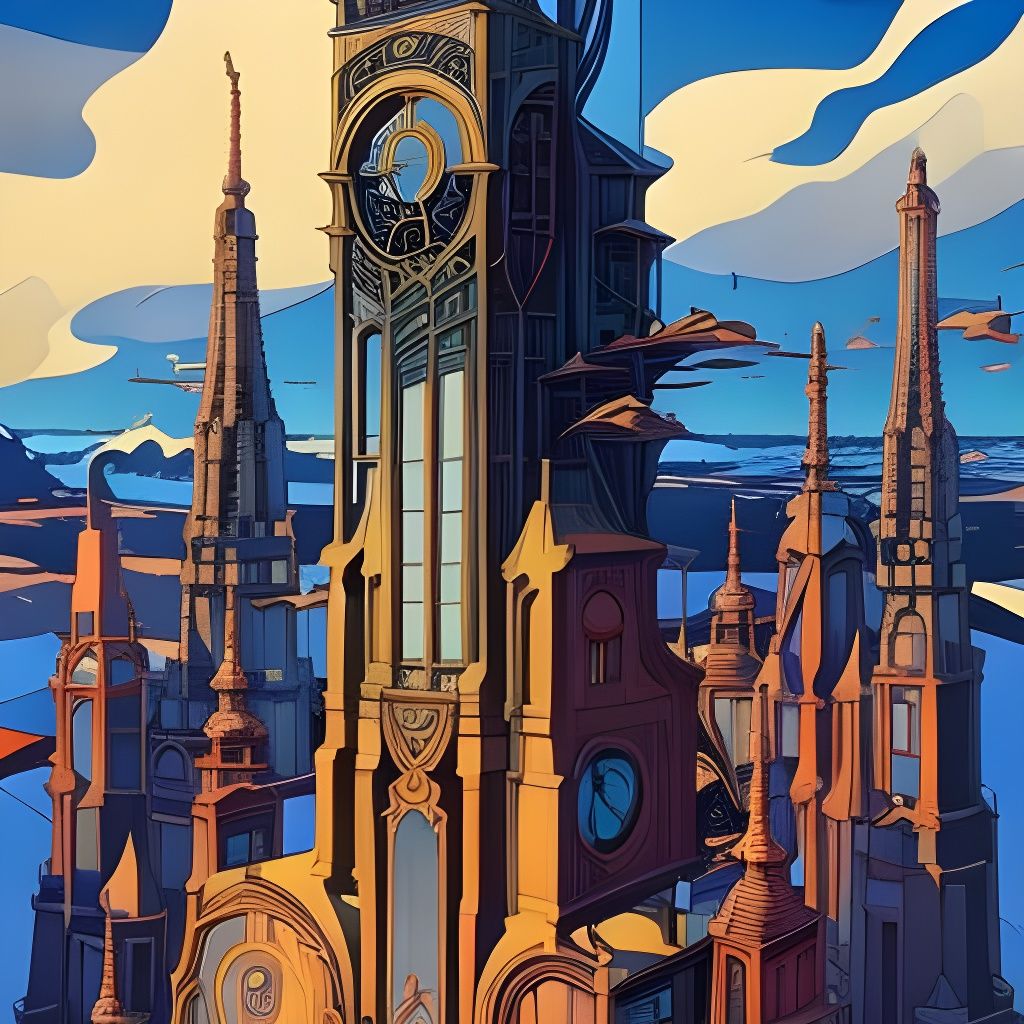 Art Deco Clock Tower Digital Gouache Painting