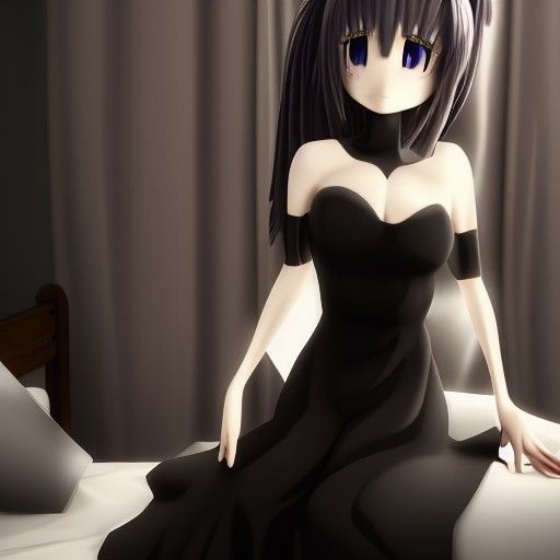 Silver Eyed Anime Succubus in Black Dress