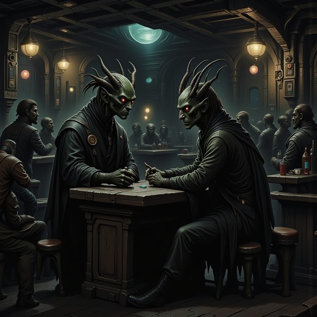Alien Bargolian in Dark Sci-Fi Bar
