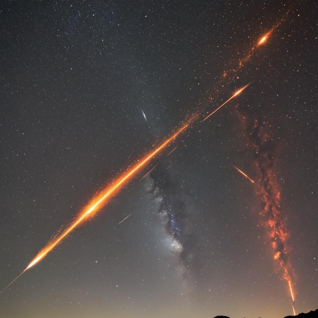 Fiery Phoenix and Comet Trail Under Night Sky