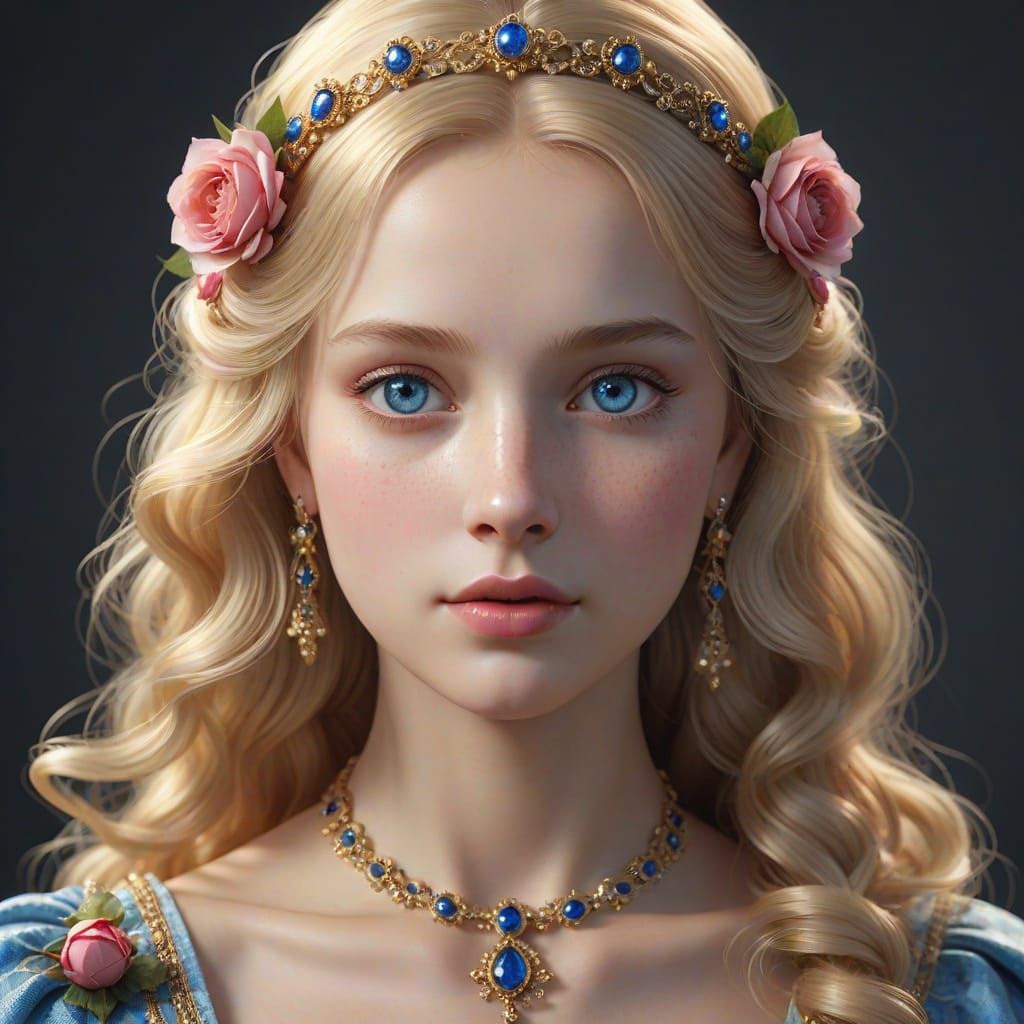 Hyperrealistic Medieval Queen Portrait with Blond Hair and B...