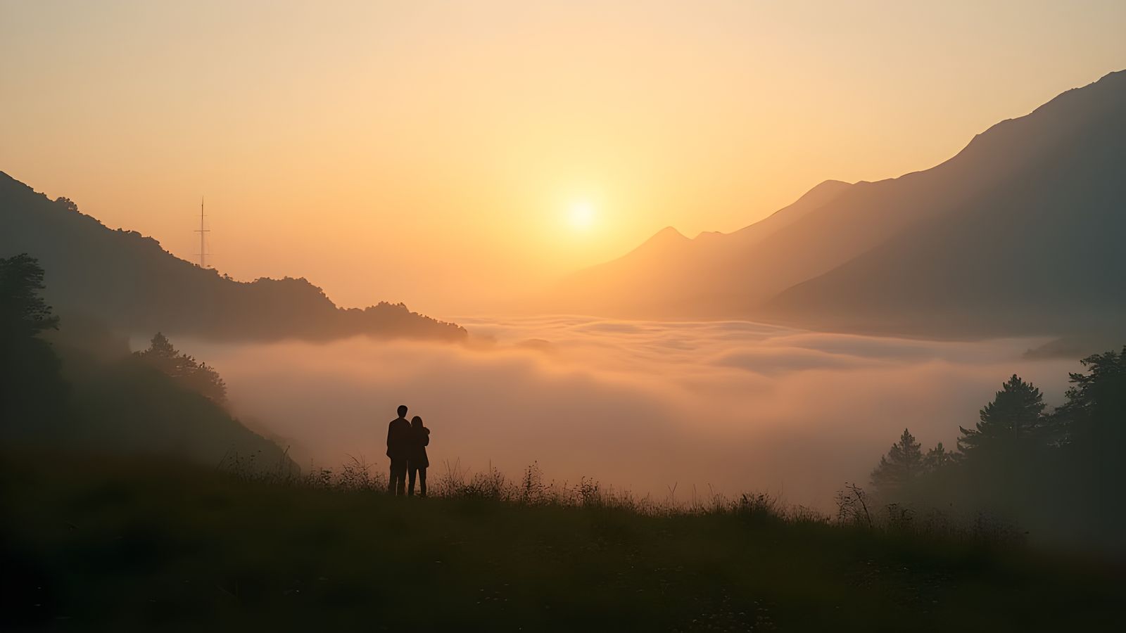 Peaceful Dawn of Coexistence in a Cinematic Landscape