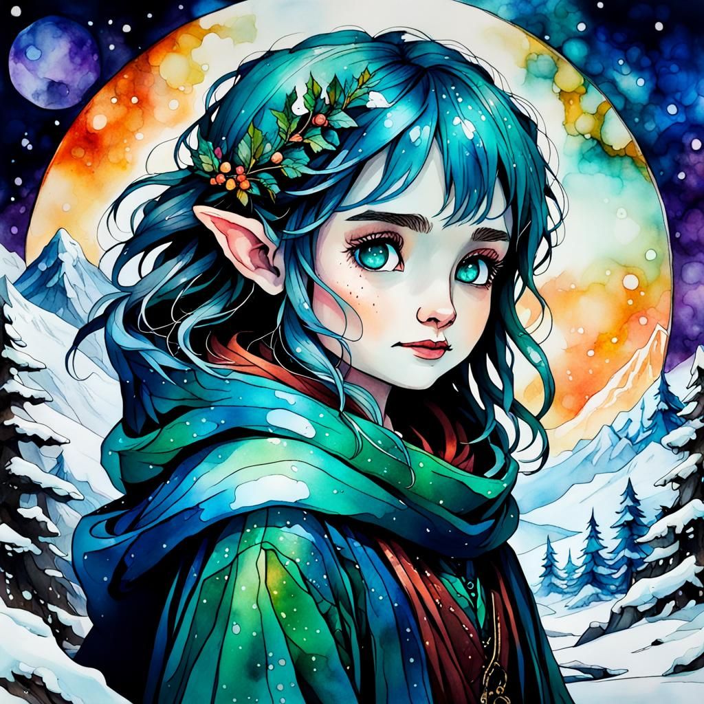 Alcohol Ink Hobbit in Winter Landscape