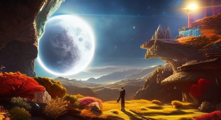 Man in Lounge Chair Amidst Fantasy Galaxy